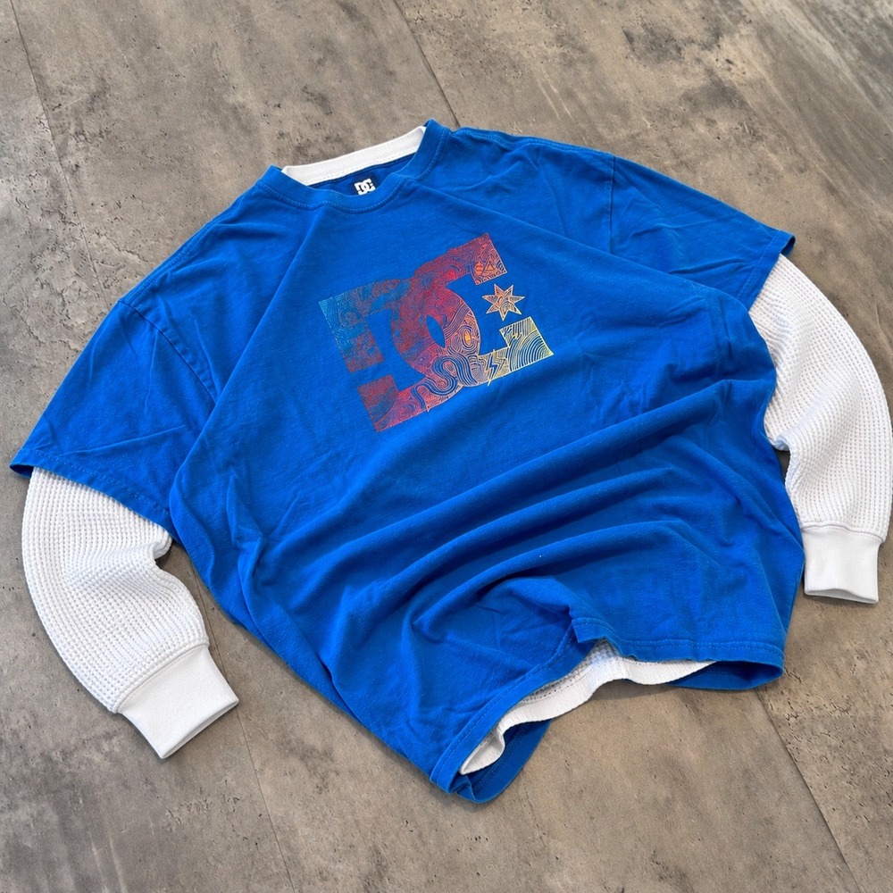 Vintage VTG Y2K 2000's 00's DC Shoes Blue Graphic Skate T-Shirt